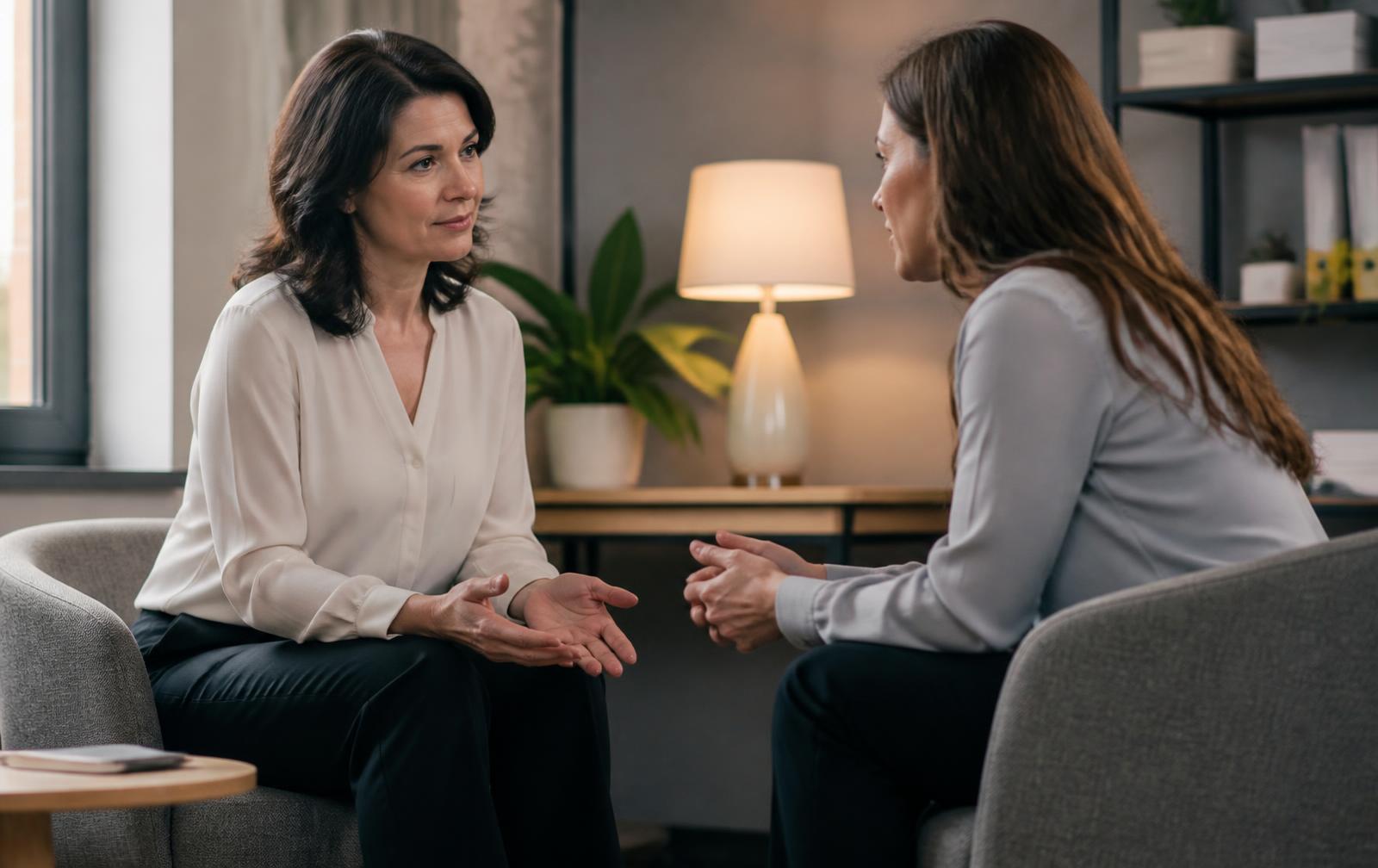 Two women leaders having an honest conversation about accountability and learning.